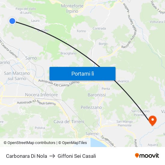 Carbonara Di Nola to Giffoni Sei Casali map