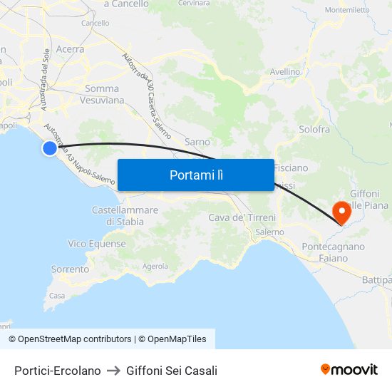 Portici-Ercolano to Giffoni Sei Casali map