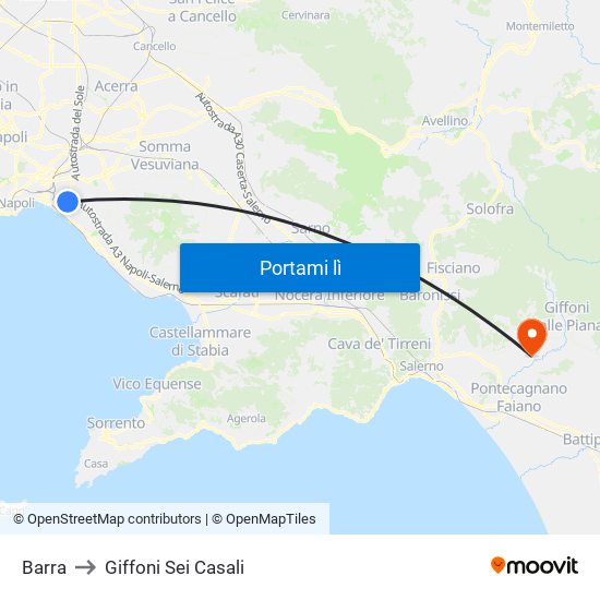 Barra to Giffoni Sei Casali map