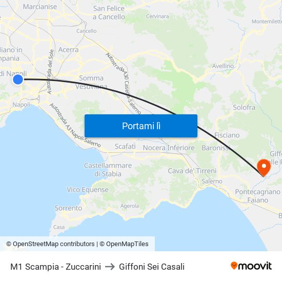 M1 Scampia - Zuccarini to Giffoni Sei Casali map