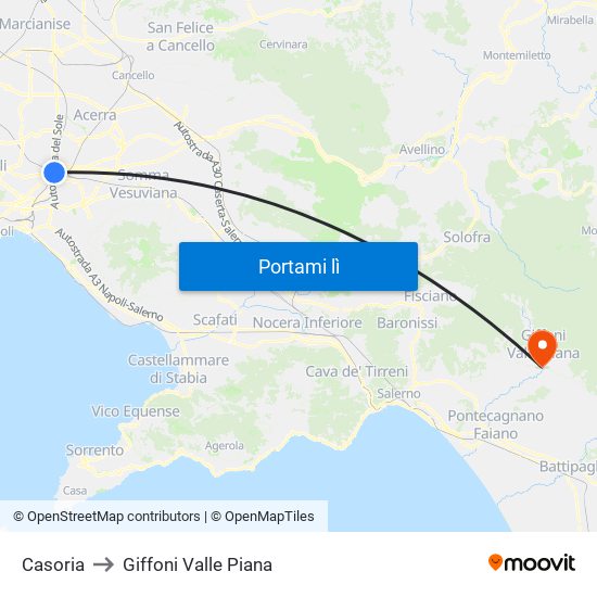 Casoria to Giffoni Valle Piana map