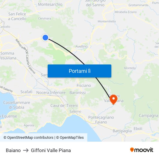 Baiano to Giffoni Valle Piana map