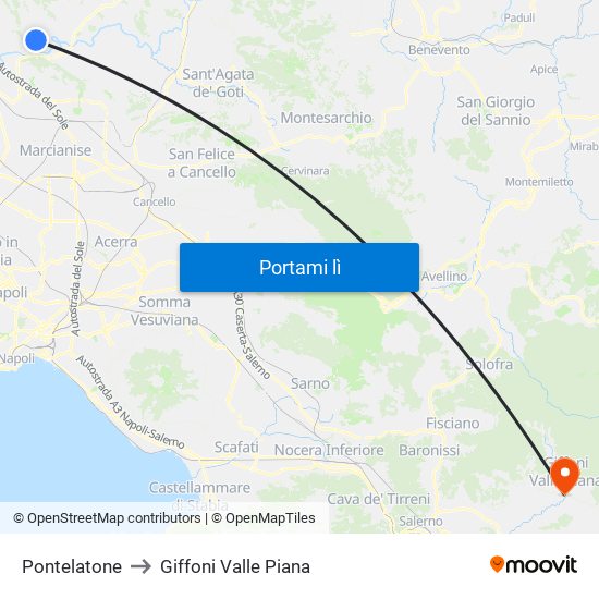 Pontelatone to Giffoni Valle Piana map