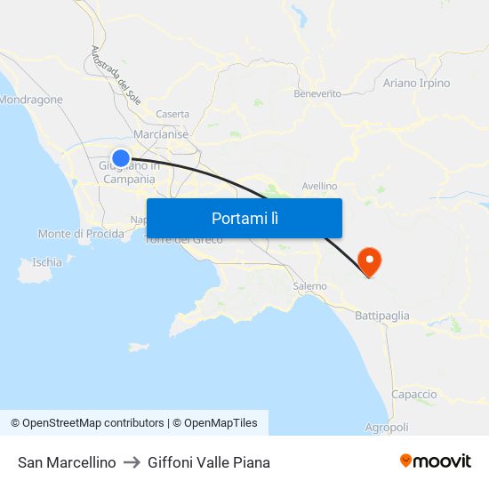 San Marcellino to Giffoni Valle Piana map