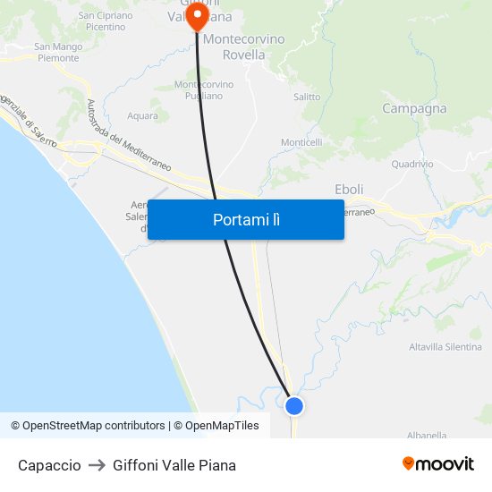 Capaccio to Giffoni Valle Piana map