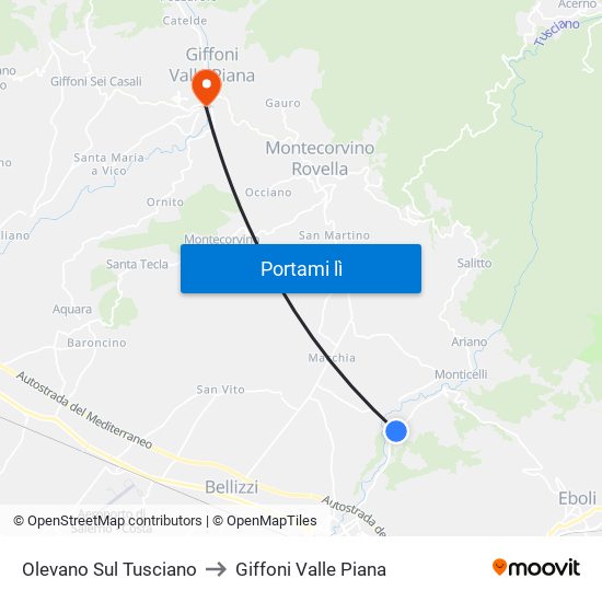 Olevano Sul Tusciano to Giffoni Valle Piana map