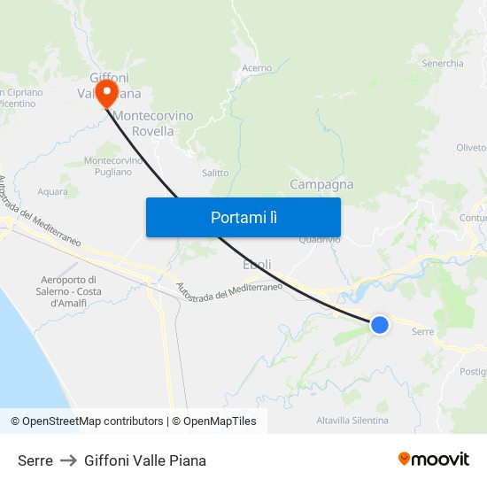 Serre to Giffoni Valle Piana map
