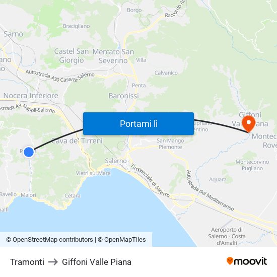 Tramonti to Giffoni Valle Piana map