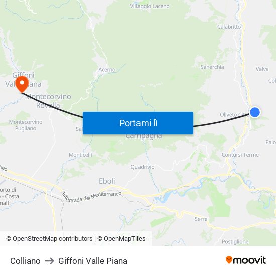 Colliano to Giffoni Valle Piana map