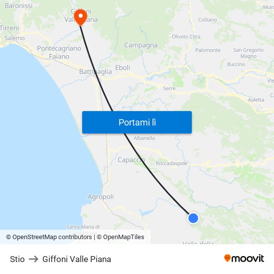 Stio to Giffoni Valle Piana map