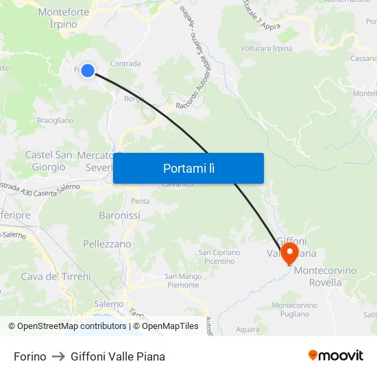 Forino to Giffoni Valle Piana map
