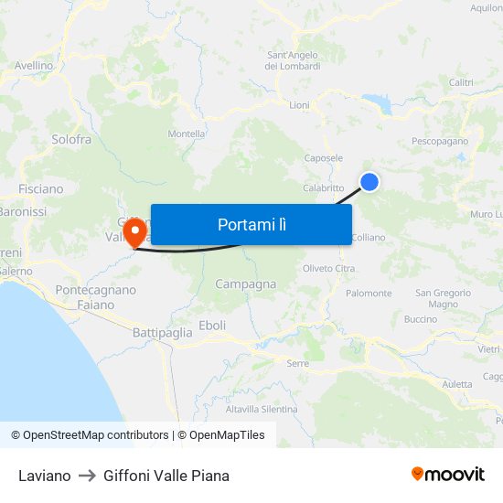 Laviano to Giffoni Valle Piana map