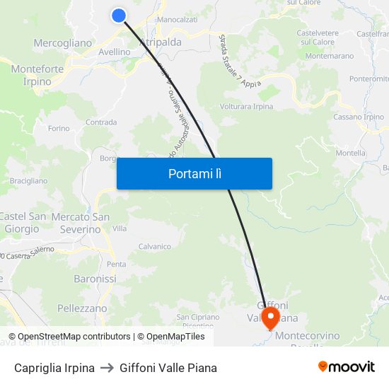 Capriglia Irpina to Giffoni Valle Piana map