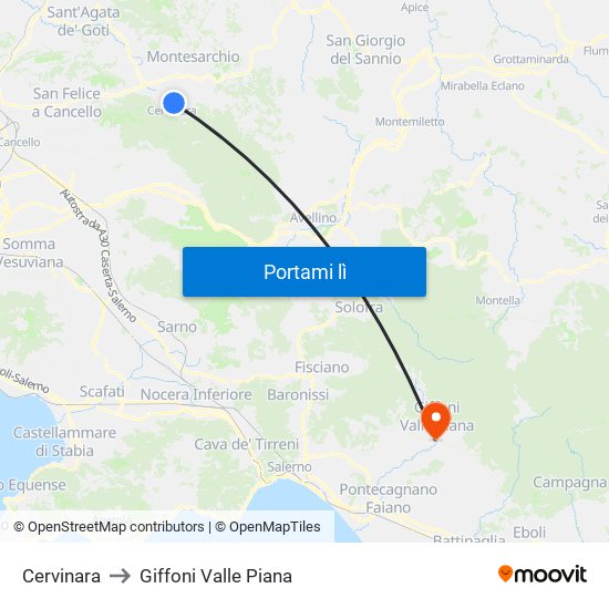 Cervinara to Giffoni Valle Piana map