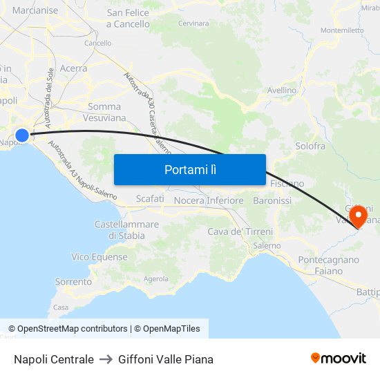 Napoli Centrale to Giffoni Valle Piana map