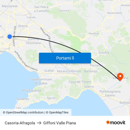 Casoria-Afragola to Giffoni Valle Piana map
