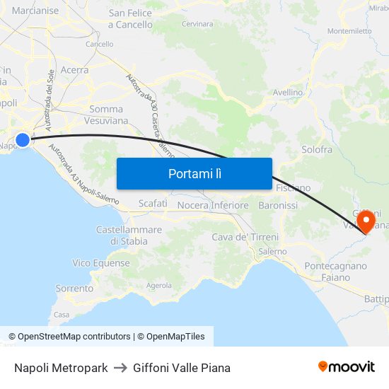 Napoli Metropark to Giffoni Valle Piana map