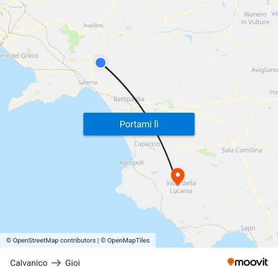Calvanico to Gioi map