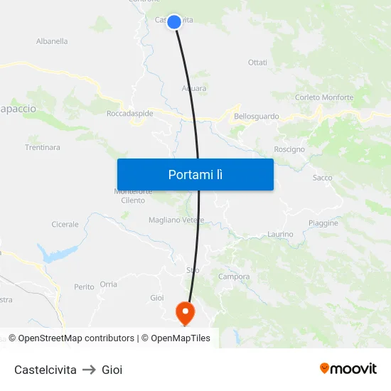 Castelcivita to Gioi map
