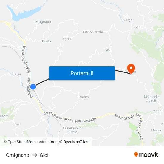 Omignano to Gioi map