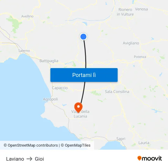 Laviano to Gioi map