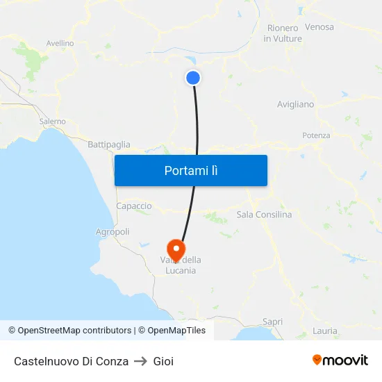 Castelnuovo Di Conza to Gioi map