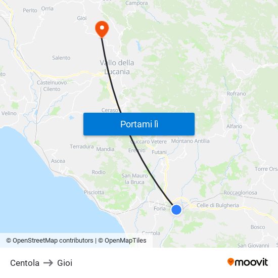 Centola to Gioi map