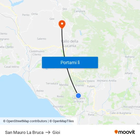 San Mauro La Bruca to Gioi map