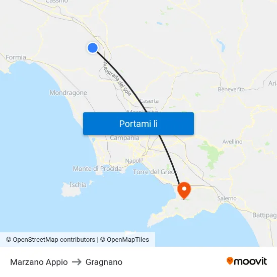 Marzano Appio to Gragnano map