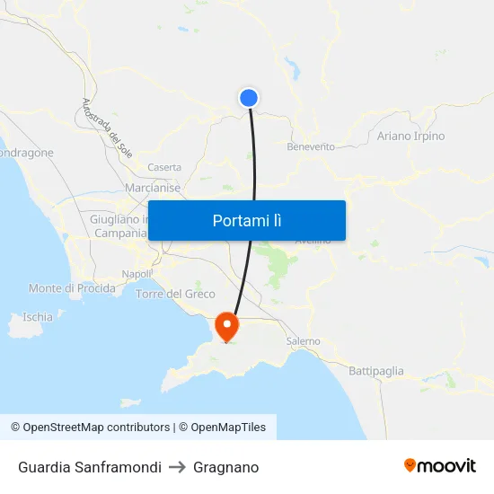 Guardia Sanframondi to Gragnano map