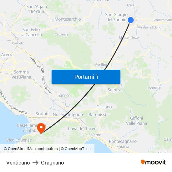 Venticano to Gragnano map