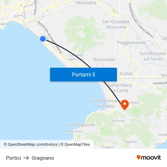 Portici to Gragnano map