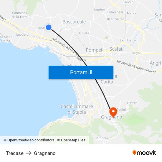 Trecase to Gragnano map
