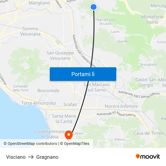 Visciano to Gragnano map