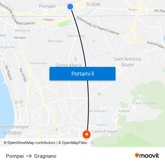 Pompei to Gragnano map