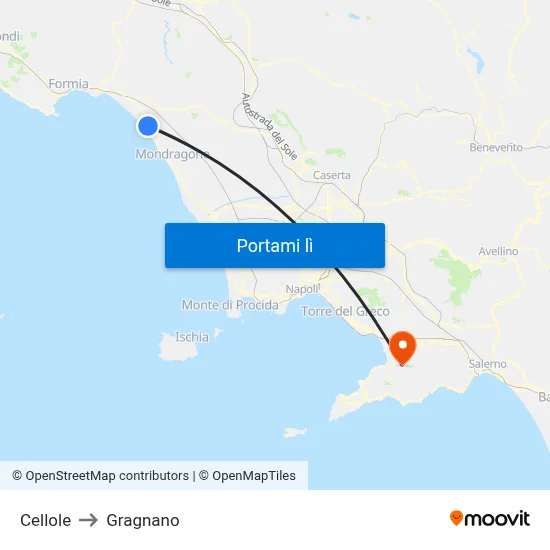 Cellole to Gragnano map