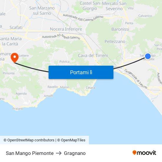 San Mango Piemonte to Gragnano map