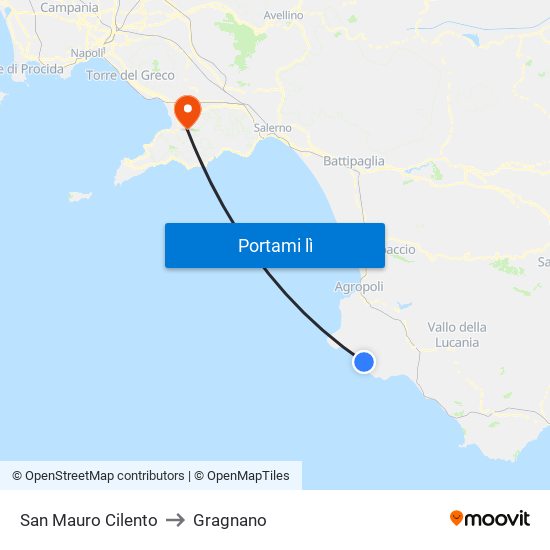 San Mauro Cilento to Gragnano map