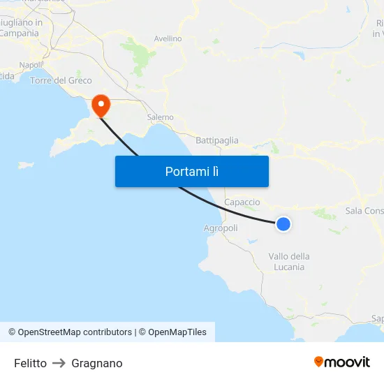 Felitto to Gragnano map
