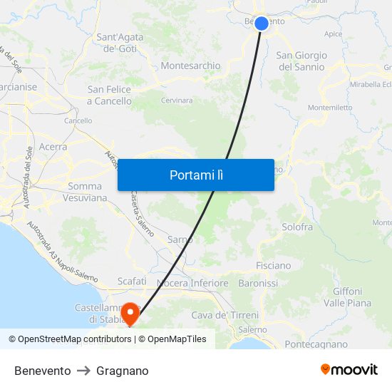 Benevento to Gragnano map