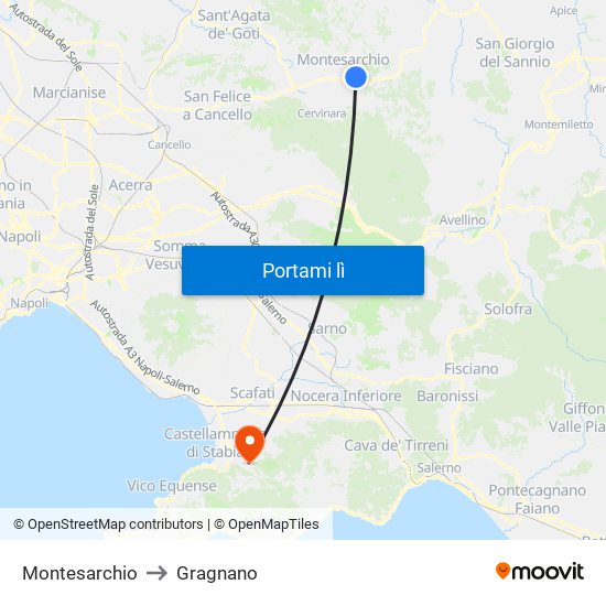 Montesarchio to Gragnano map