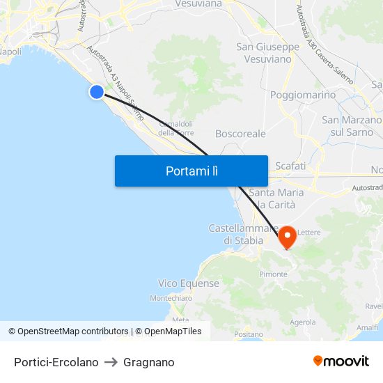 Portici-Ercolano to Gragnano map