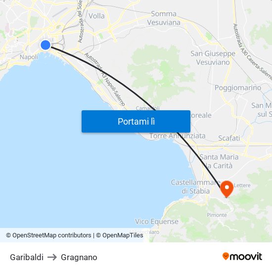 Garibaldi to Gragnano map