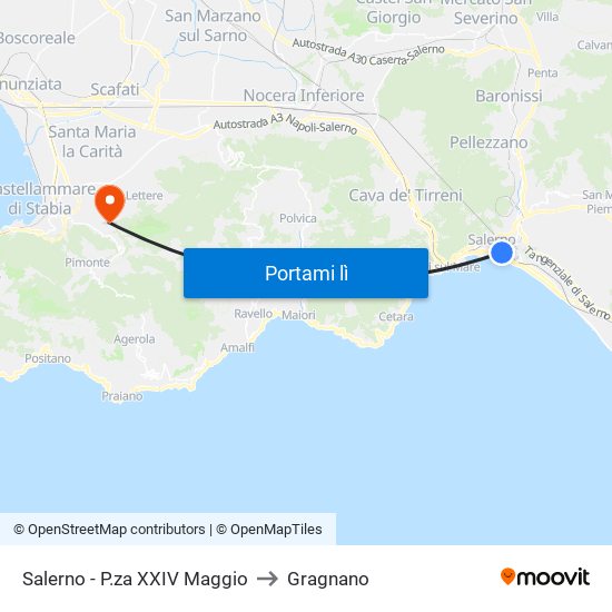 Salerno - P.za XXIV Maggio to Gragnano map