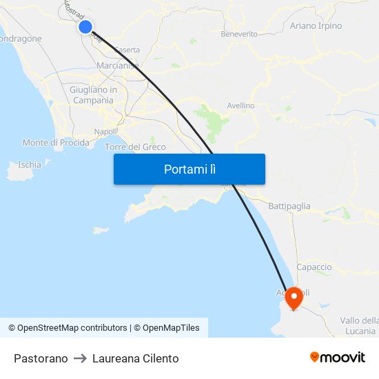 Pastorano to Laureana Cilento map