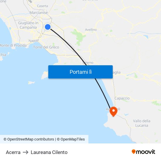 Acerra to Laureana Cilento map