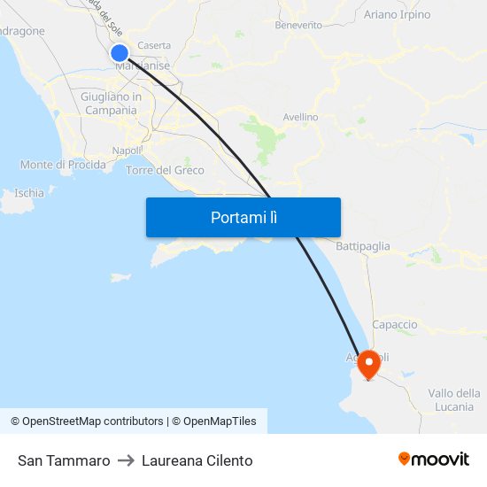 San Tammaro to Laureana Cilento map