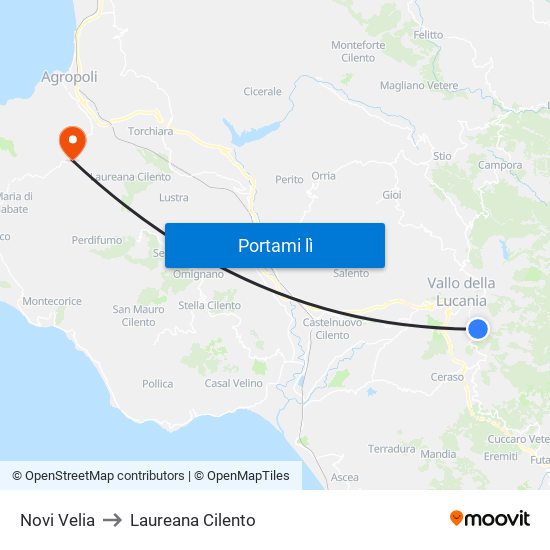 Novi Velia to Laureana Cilento map