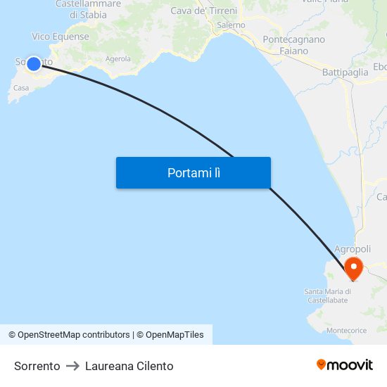 Sorrento to Laureana Cilento map