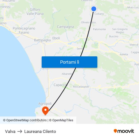 Valva to Laureana Cilento map